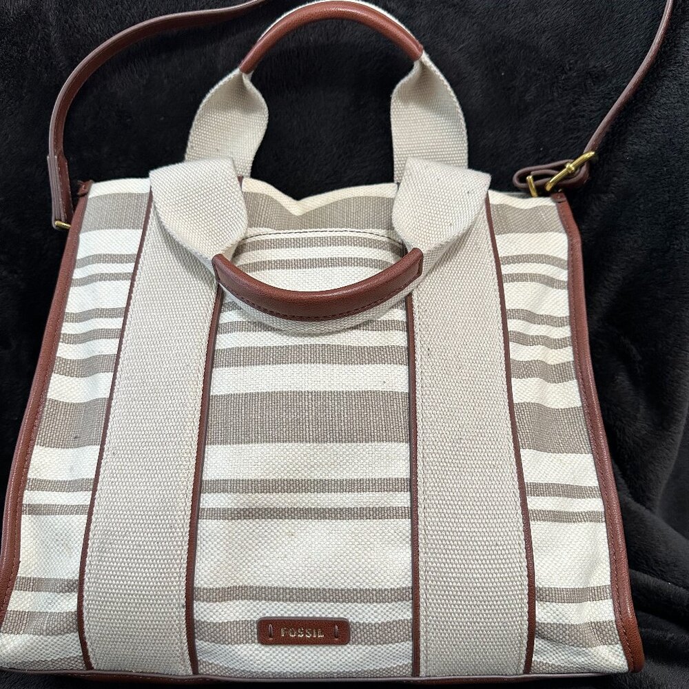 Fossil canvas leather tote